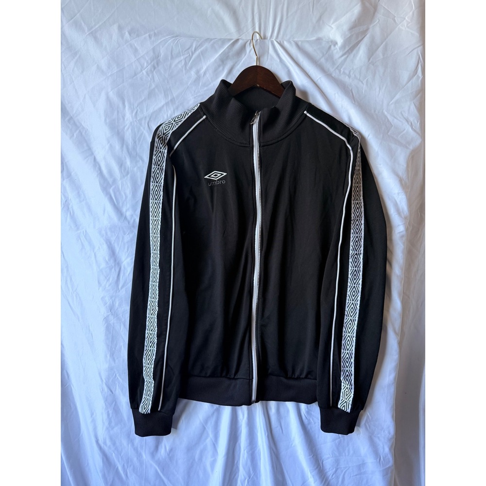 Umbro Mens Track Jacket Black White Sleeve Logo Tape Full Zip Soccer Medium